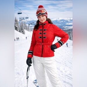 Vintage Fila Snowtime 1980’s Women Red Ski Jacket Coat Size 12 Military style